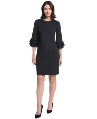 Petite Ruffle-Sleeve Jewel Neck Dress