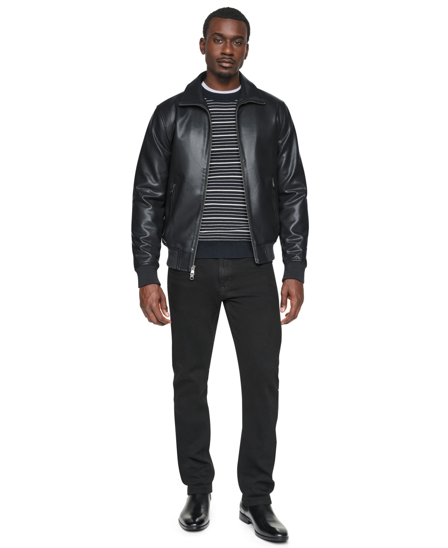 Men's Faux Leather Bomber Jacket