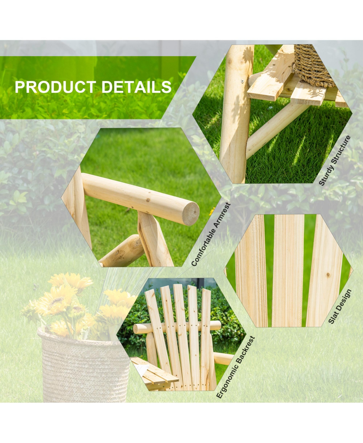 Outsunny Outdoor Patio Adirondack Double Bench w/ Center Table, Natural