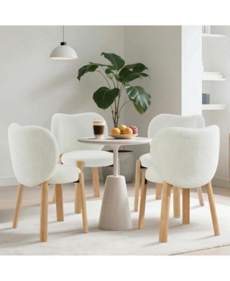Modern Accent Chairs Set of 4, Love-Shaped Backrest, Ergonomic Cushion, Wooden Legs, for Dining Room, Bedroom, Kitchen, Vanity
