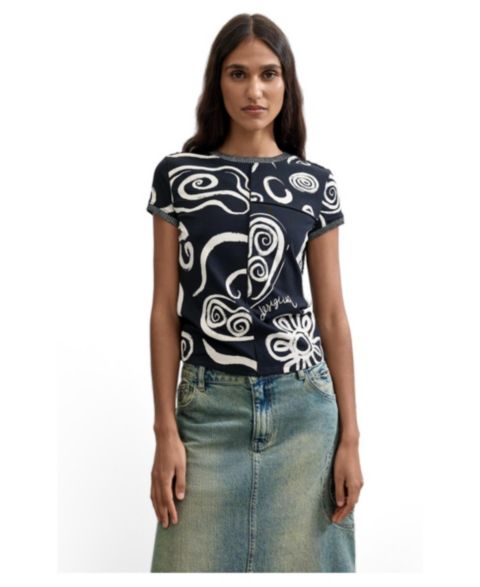 Женская футболка Desigual Printed T-shirt 100% cotton, цвет: Чёрный