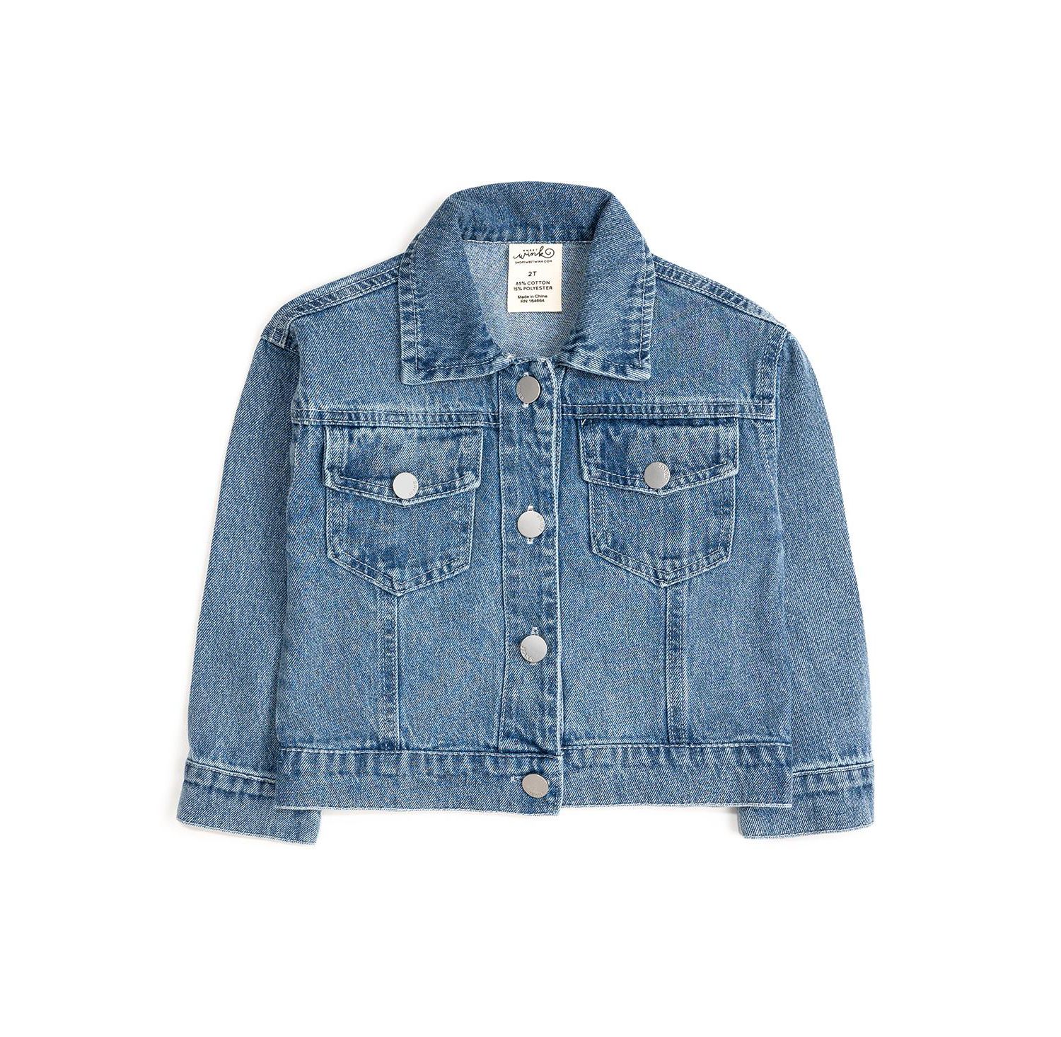 Big Girls (2T-4T) Football Sequin Patch Denim Jacket