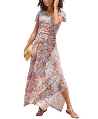 Women's Viscose Floral Print A-Line V-Neck Smocked-Waist Maxi Dress