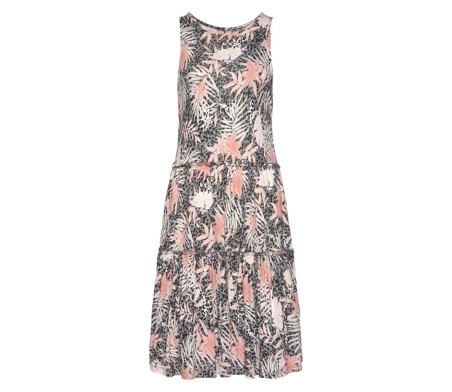 Women's Viscose Printed Mix Tiered Ruffle-Trim Short Dress