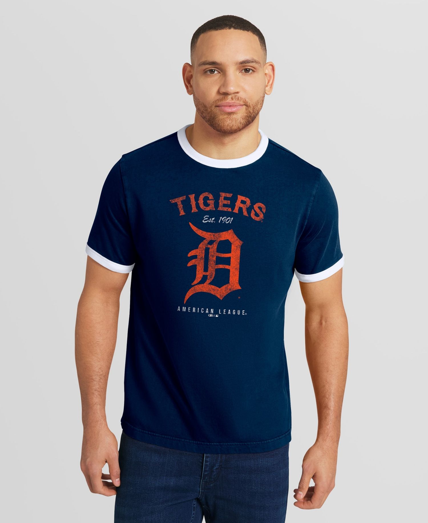 Men's Navy Detroit Tigers Washed Ringer T-Shirt