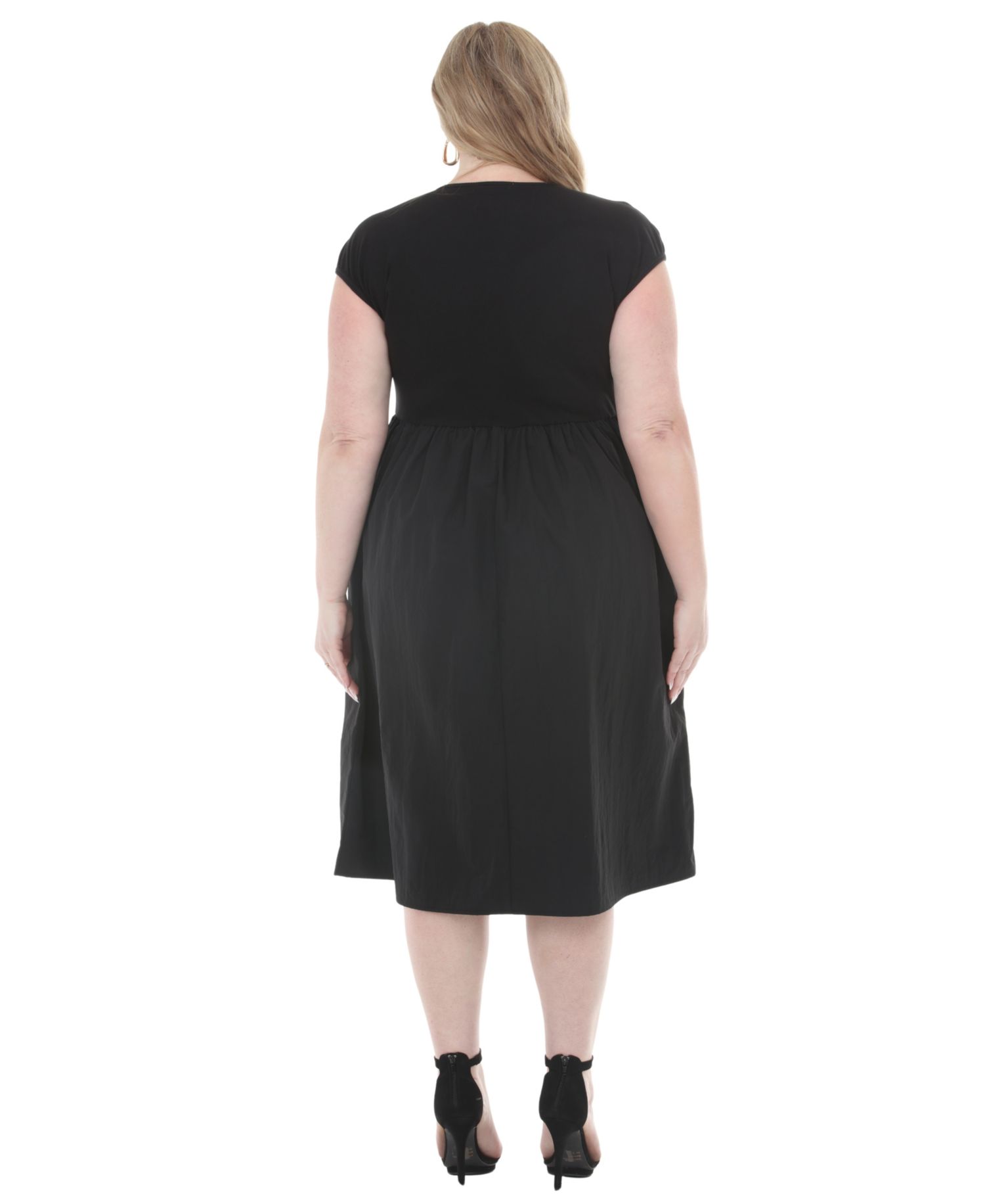 Plus Size Ultrasoft Cotton Knit to Woven Midi Dress