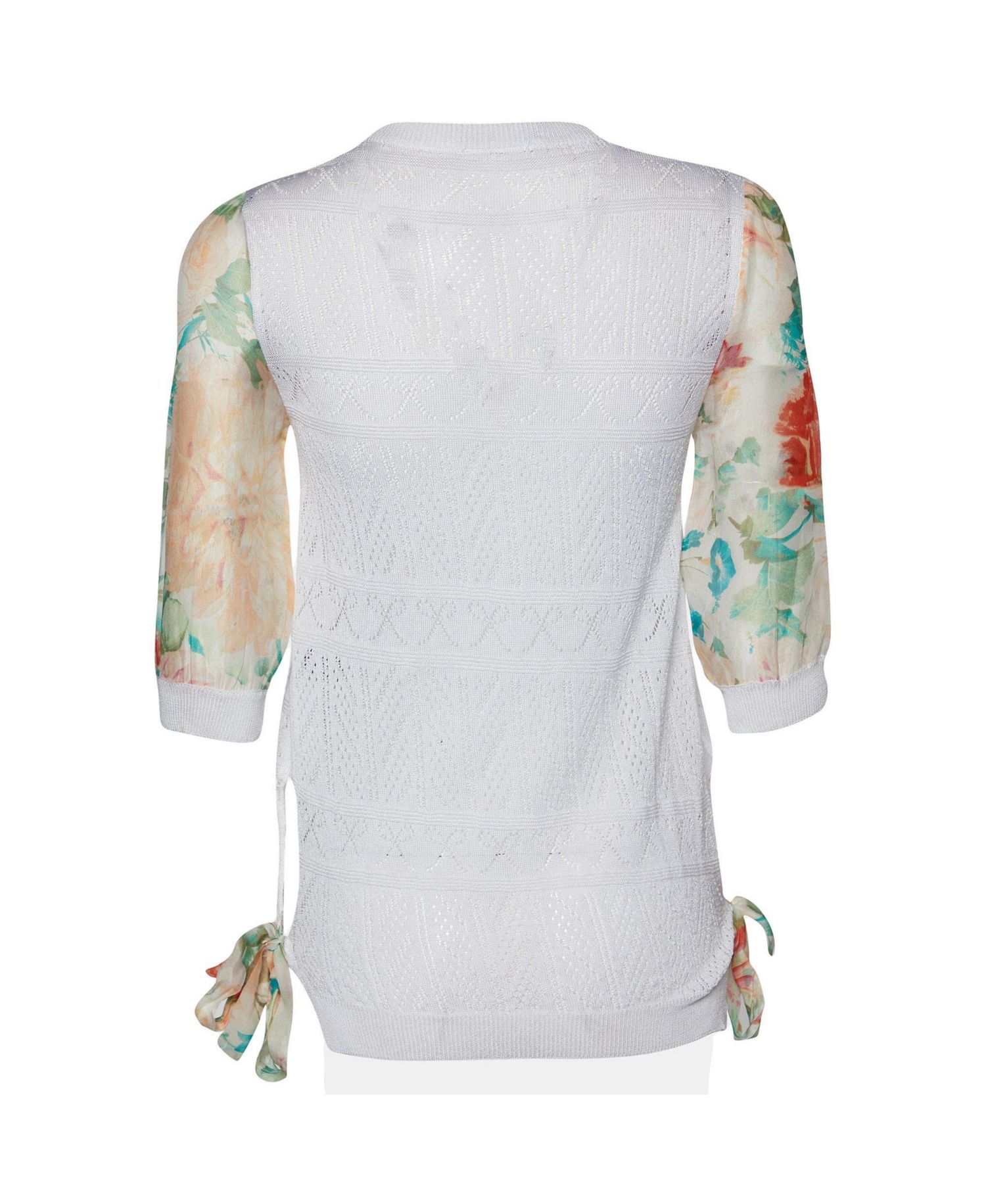Women's Perforated Knit and Printed Silk Sleeve Cardigan