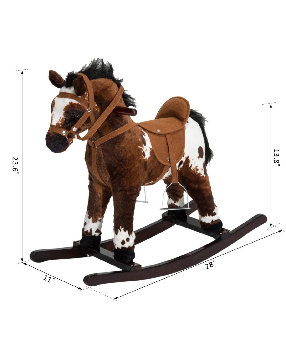 Zeny Rocking Horse Kids Plush Ride-On Toy Nursery Rhyme Music 18-36 Months Light Brown White Perfect Gift for Toddlers