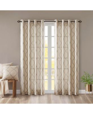 Fretwork Print Grommet Top Window Curtain Panel Only 1 Piece Panel