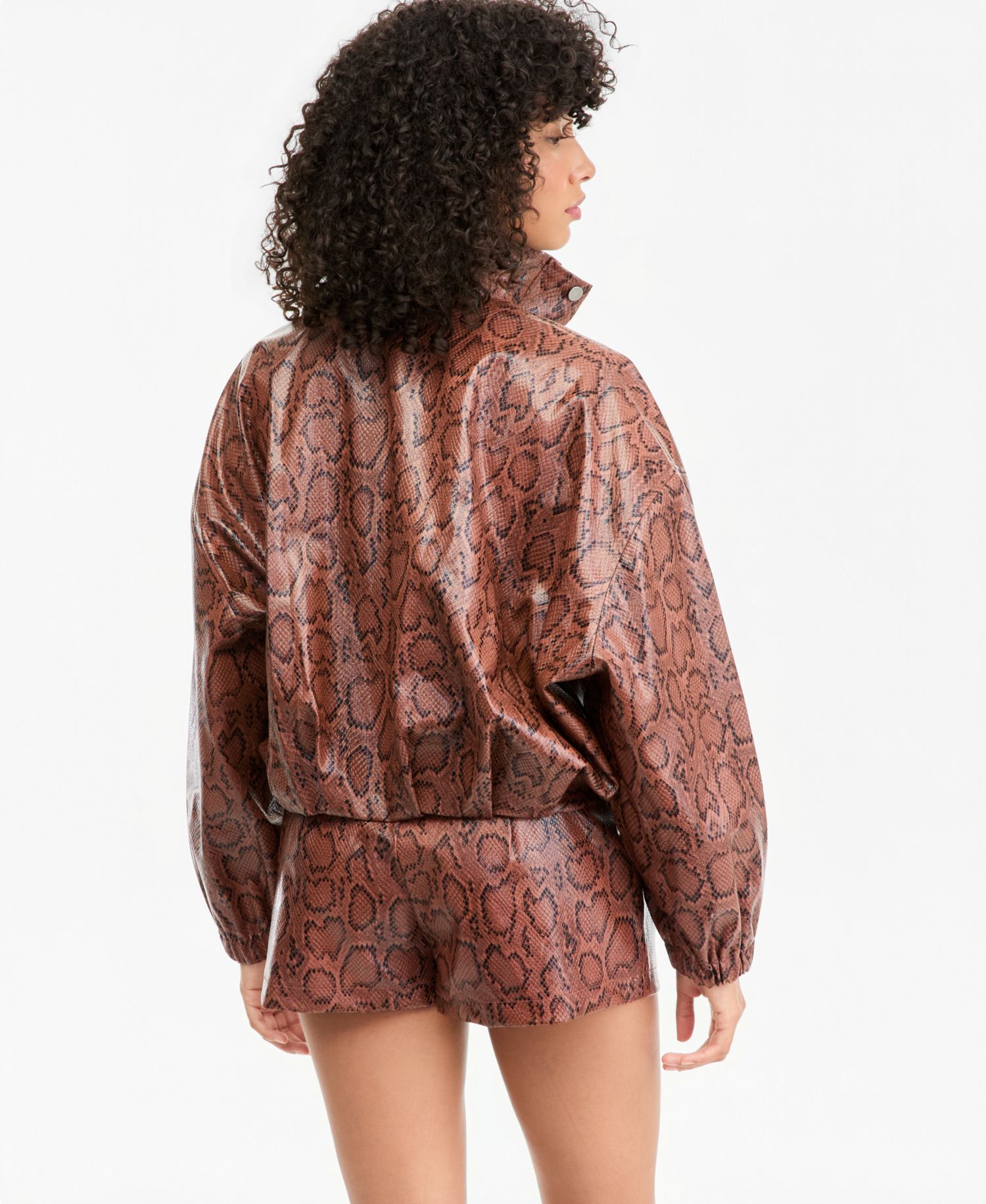 Women's Snake-Print Cropped Lightweight Bomber Jacket