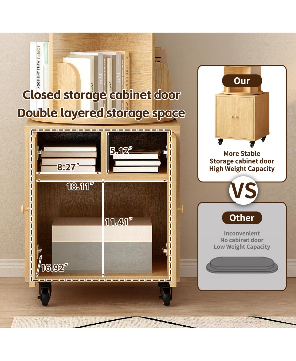 sumyeg 360 Degree Rotating Display Cabinet 5 Tier Corner Bookshelf with Drawer