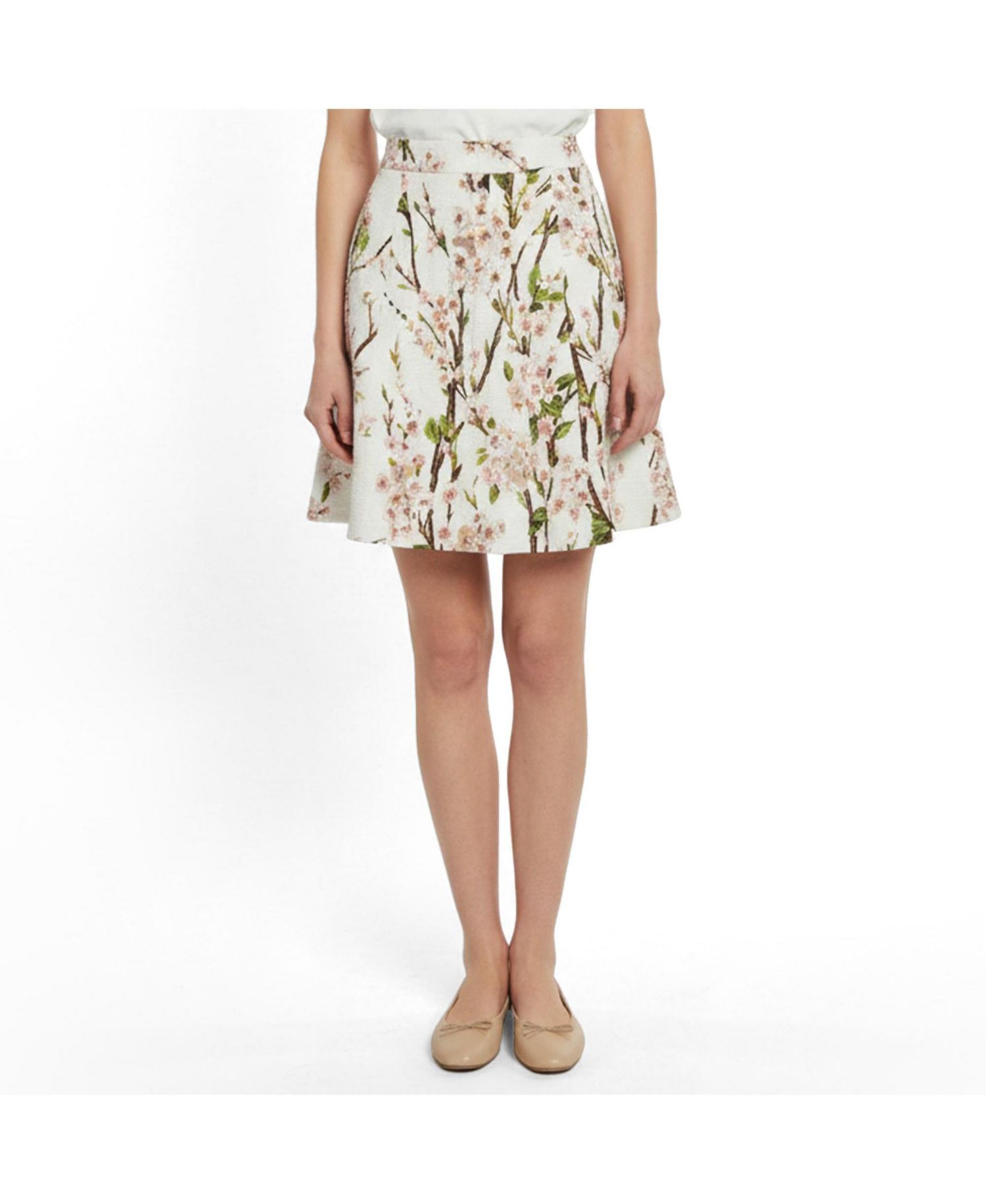 Women's Floral Print Sequined Tweed Mini Skirt