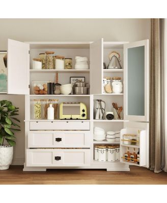  Traditional Freestanding Kitchen Pantry Cabinet with Hutch