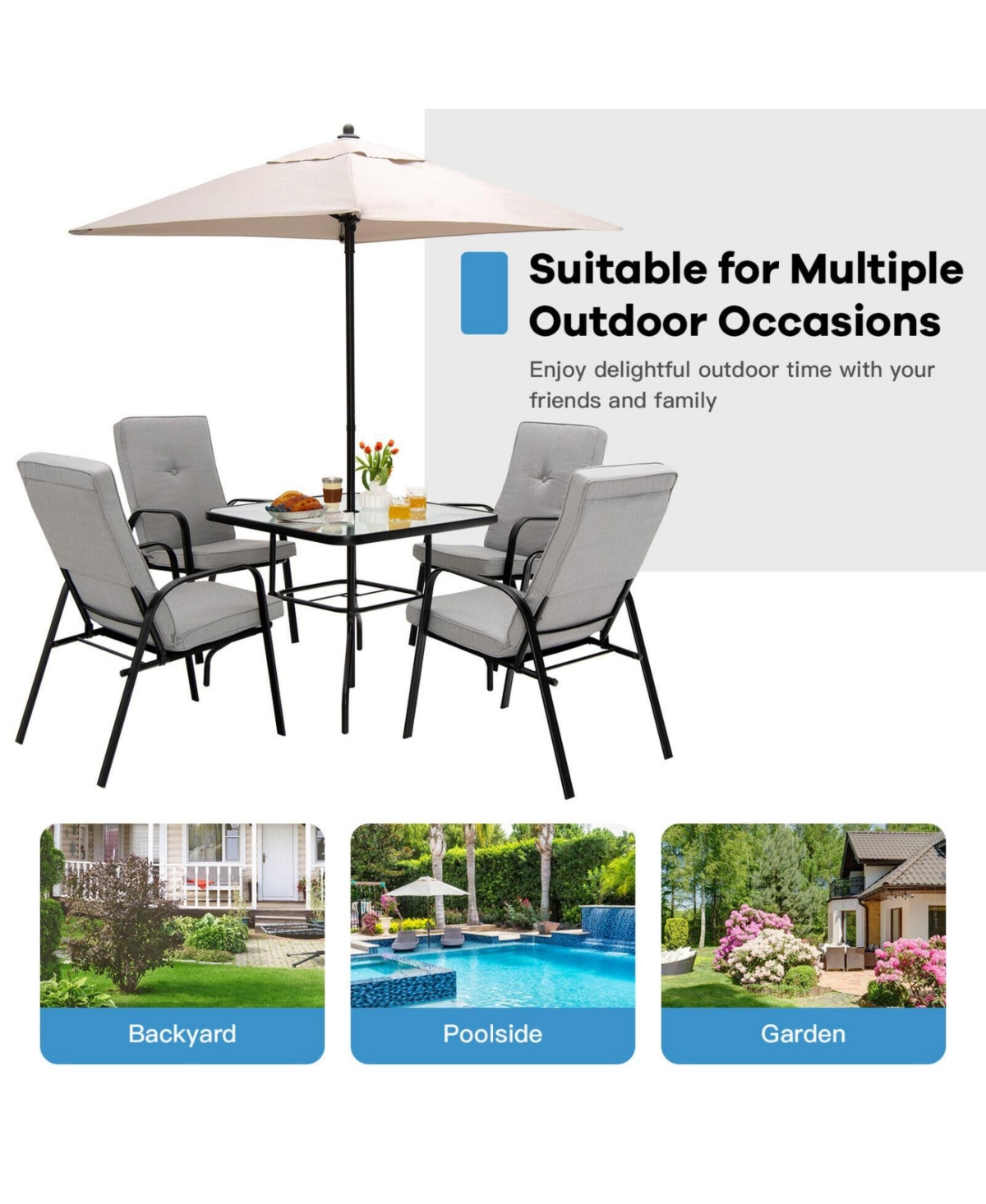Sugift 5 Feet Square Patio Market Table Outdoor Umbrella with Quick Release Button