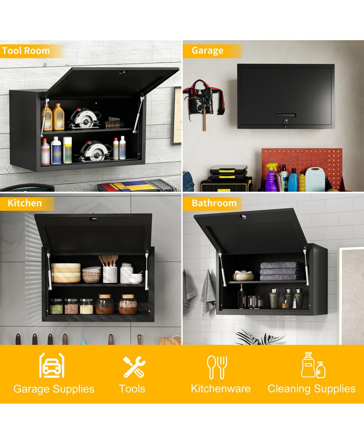 Boyel Living Wall Cabinet Garage Storage Adjustable Shelves Locking Door Steel Organizer