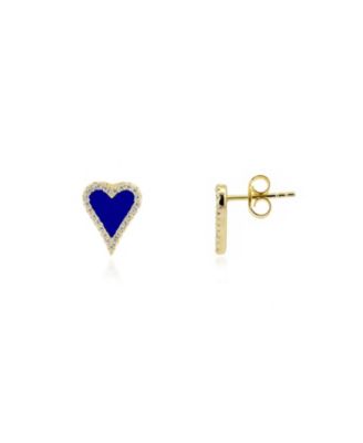 Mini Lapis CZ Halo Heart Stud Earrings 14K Gold-Plated Sterling Silver