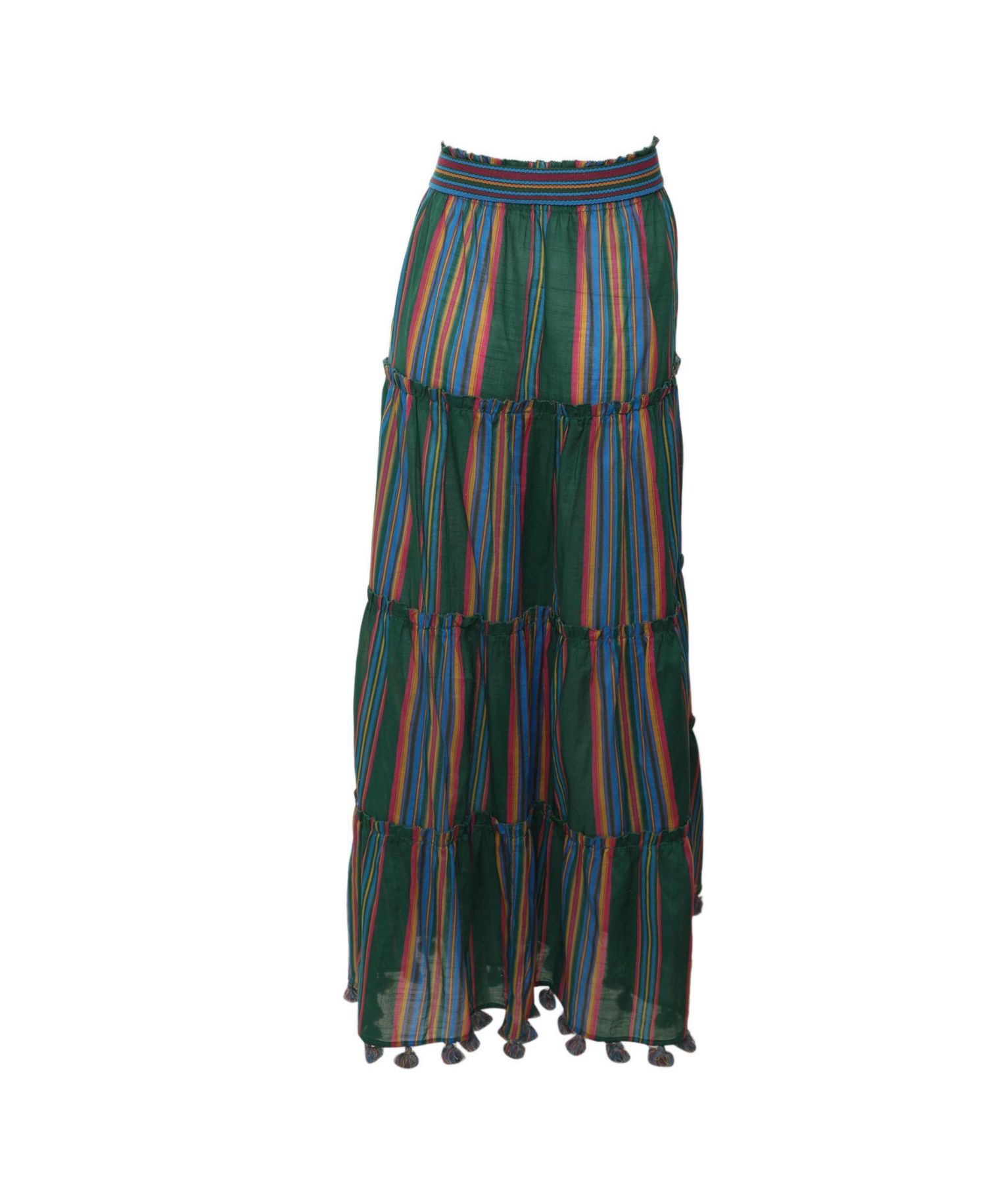 Women's Stripe Cotton Ruffled Maxi Skirt