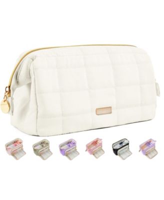 Large Pencil Case Soft Quilted Bag Wide Opening Multi Compartment School Supplies Storage Organizer Portable Durable Zipper