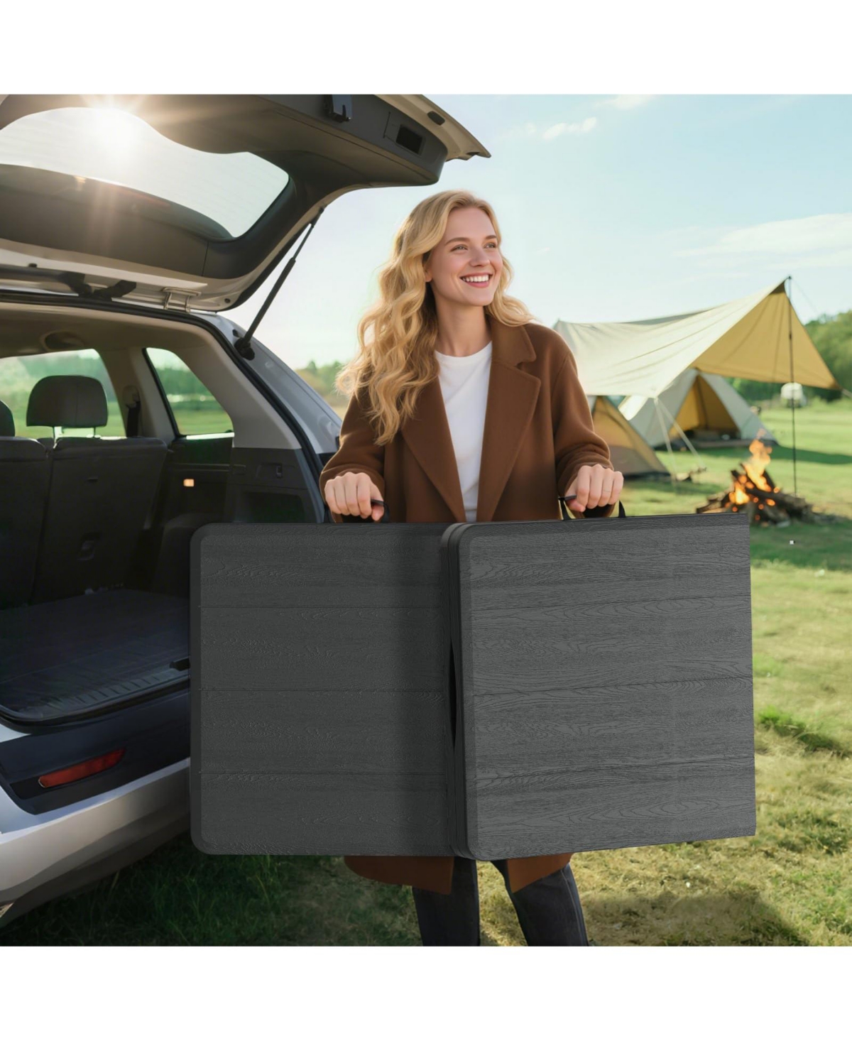 Piscifun Portable Folding Table Heavy Duty Wood Grain Anti Slip Rounded Edge Weather Resistant Quick Setup Indoor Outdoor Multipurpose