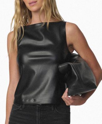 Women's Boat Neck Faux-Leather Tank Top