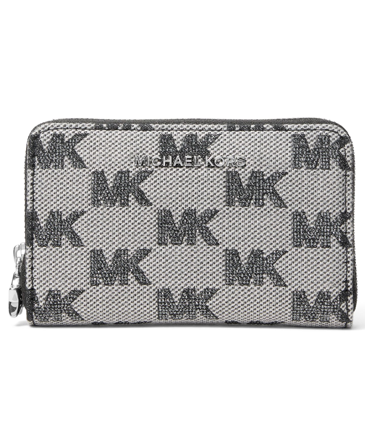 Женский кошелёк Michael Kors Silver-Tone Hardware Compact Card Case Wallet, цвет: Чёрный — фото 1