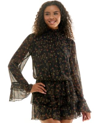 Juniors' Mock-Neck Mini Dress