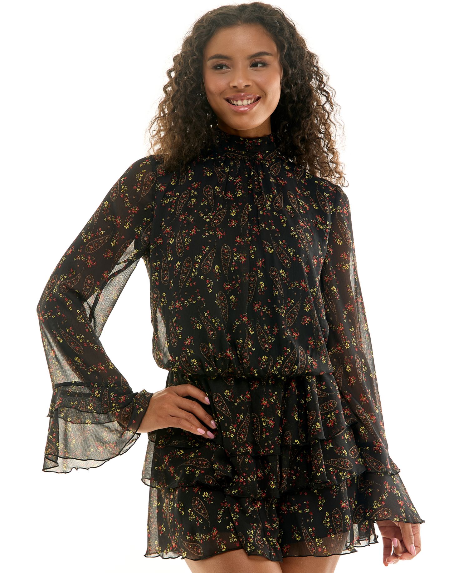 Juniors' Mock-Neck Mini Dress