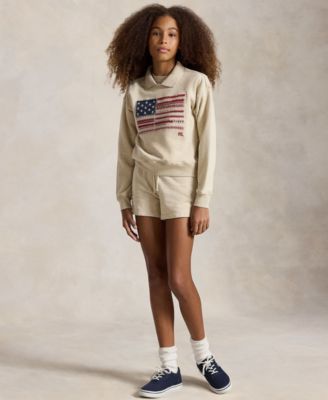 Girls' 7-16 Flag Terry Long-Sleeve Collared Sweatshirt