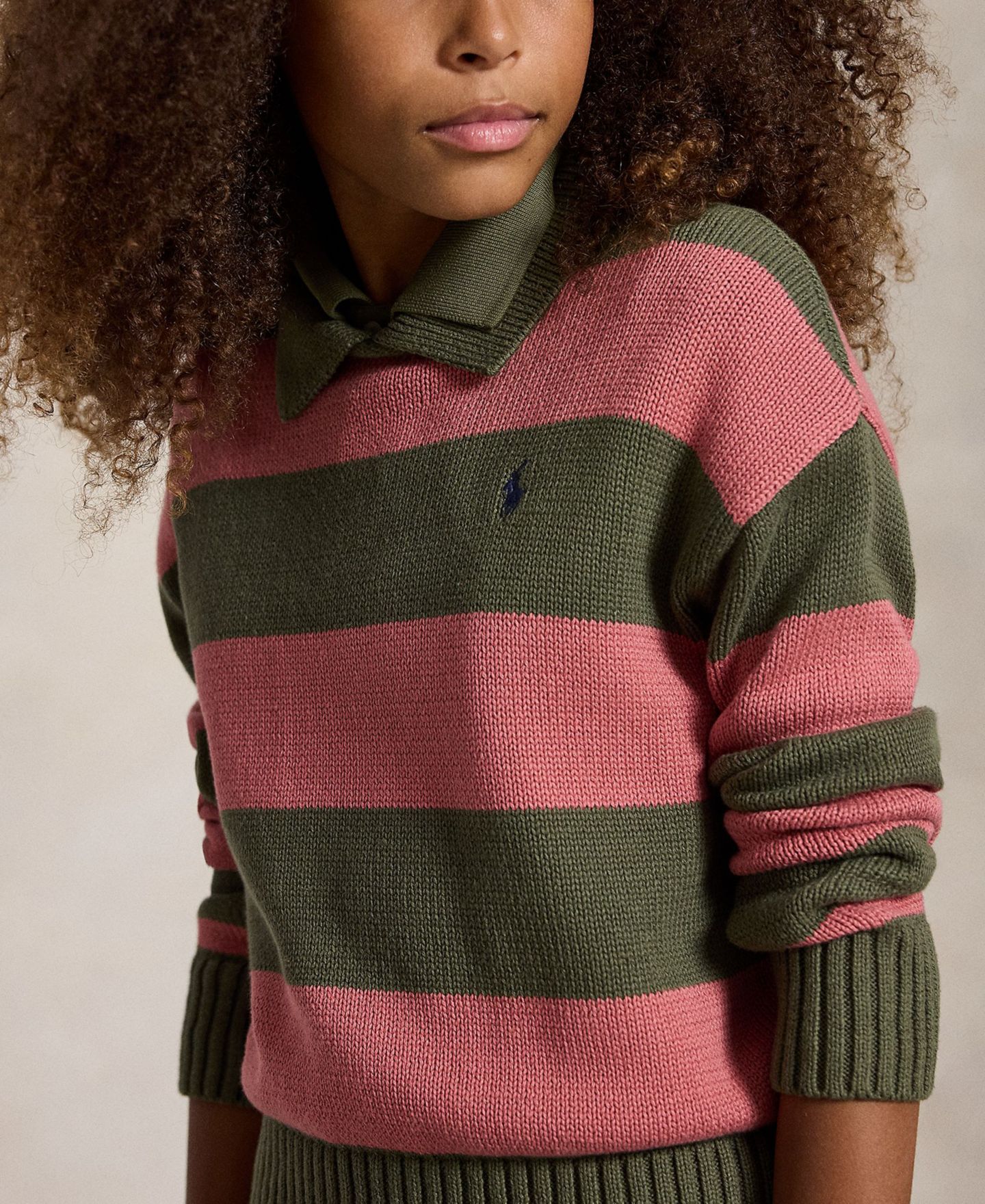 Свитер Polo Ralph Lauren Striped Long-Sleeve Polo Sweater для девочек, цвет: Оливковый разноцветный — фото 3