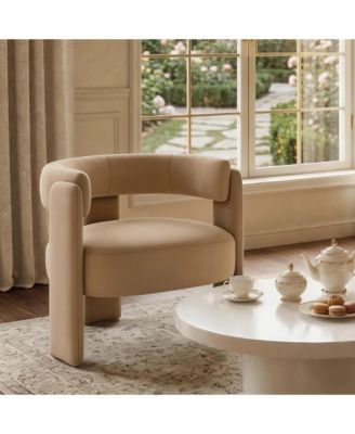 Velvet Accent Chair, Modern Armchair with Wooden Legs, Comfy Upholstered Single Sofa Chair