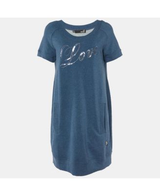 Women's Cotton Knit Sequin Logo Embroidered Sweater Mini Dress