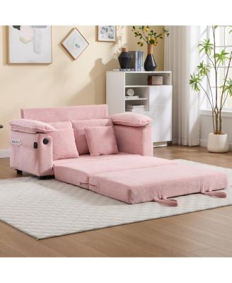 58" 3-in-1 Upholstered Convertible Futon Sofa Bed with Side Pockets