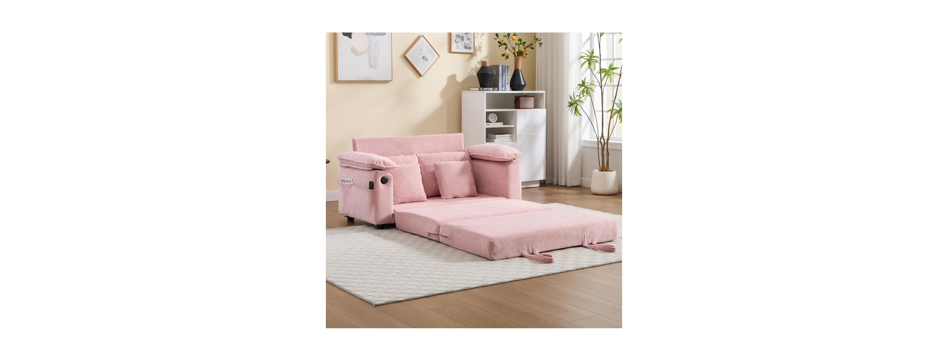 Streamdale Furniture 58" 3-in-1 Upholstered Convertible Futon Sofa Bed with Side Pockets