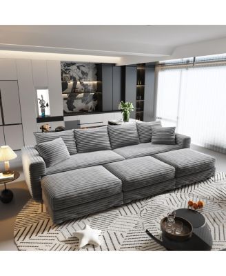 102.4" Modern Plush Corduroy 4-Seat Cloud Sofa with 3 Ottomans