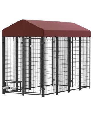 Walk In Outdoor Dog Kennel Playpen with Rotating Bowls and Cover
