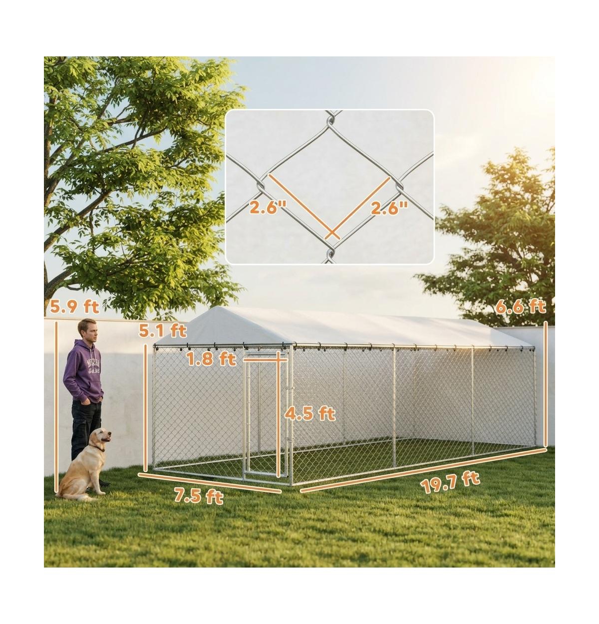 Ruie 20 ft Outdoor Dog Kennel with Waterproof Roof and Double Locks