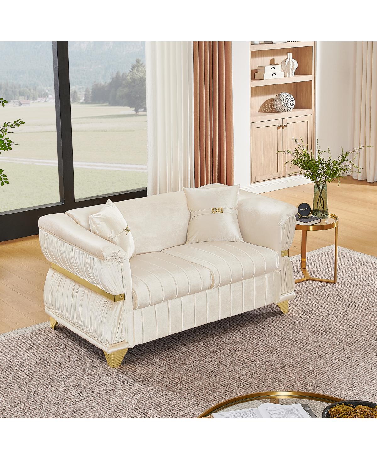 Streamdale Furniture 61.8" Modern Velvet Loveseat Sofa with 2 Pillows and Metal Trim