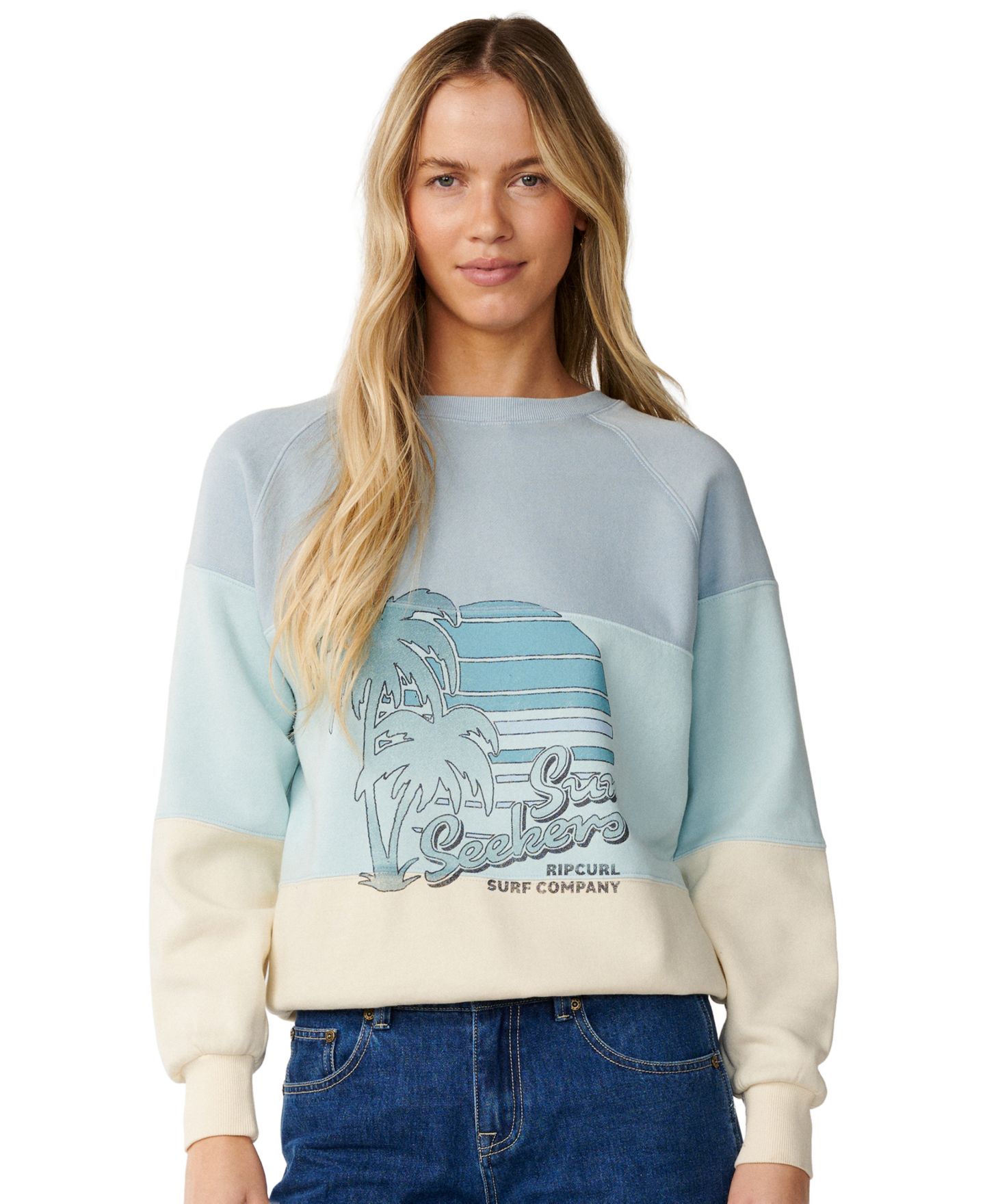 Женский лонгслив Rip Curl Seeker с рукавами реглан и круглым вырезом, цвет: Светлый синий — фото 1