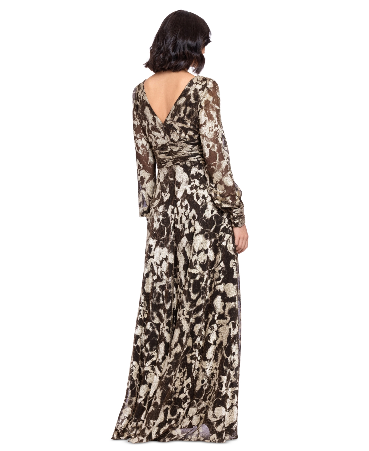 Betsy & Adam Women's Metallic V-Neck Ruched-Waist Gown