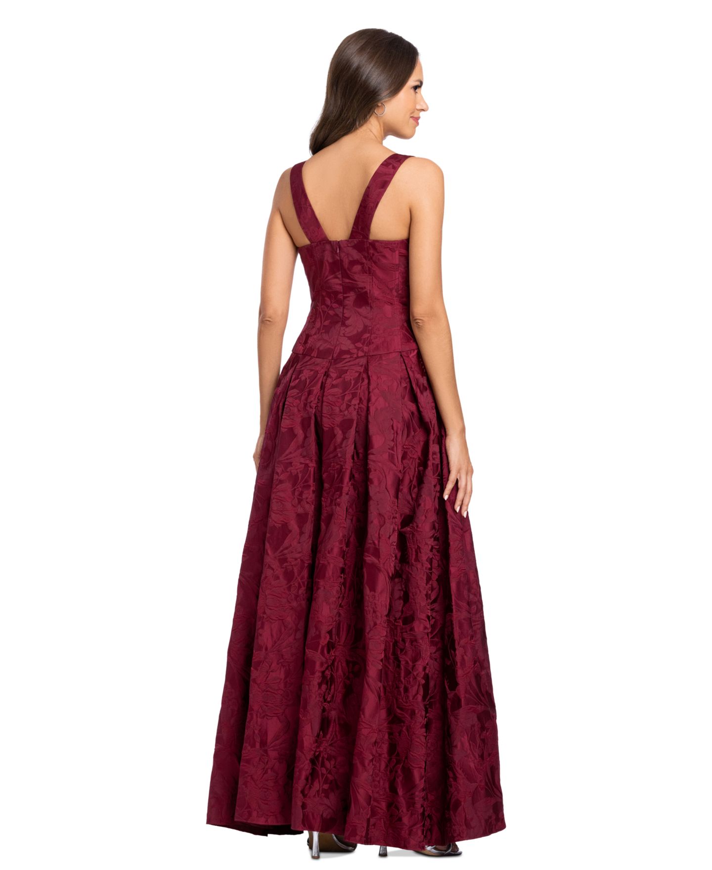 Женские платья Betsy & Adam Floral A-Line Gown, цвет: Бордовый — фото 4