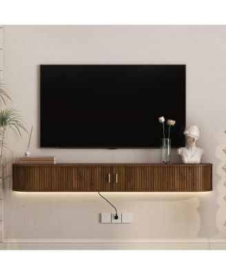 69" Modern Floating TV Stand with 16-Color LED Lights and Sliding Doors