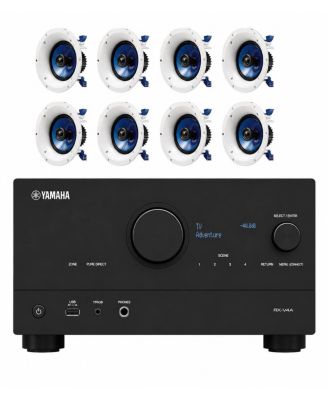 Yamaha - RX-V4A 5.2-Channel 80W 4K/8K Video Support AV Receiver with 8 Ceiling Speakers Black