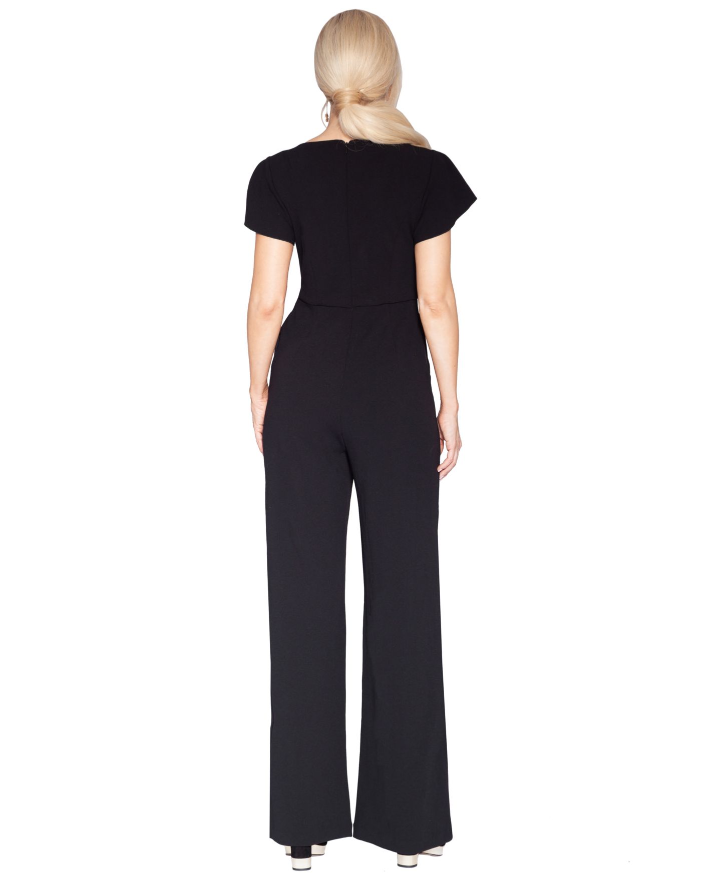 Женский комбинезон WHITE TIE by Shani Flutter-Sleeve Dramatic Crystal Bow Detail Jumpsuit, цвет: Чёрный серебряный — фото 3