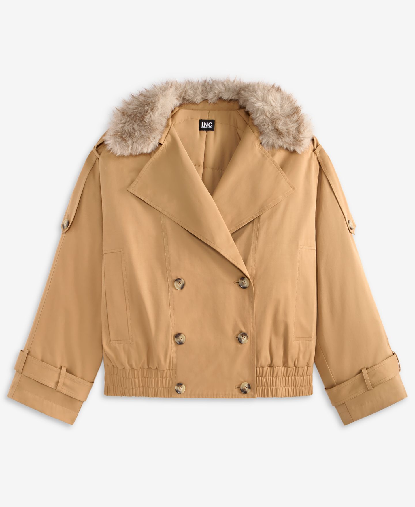 Женская куртка I.N.C. International Concepts Petite Relaxed-Fit Double-Breasted Flight Jacket with Removable Faux-Fur Collar, цвет: Тёплый карамельный — фото 5