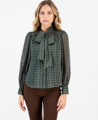 Petite Long-Sleeve Woven Geometric-Print Blouse