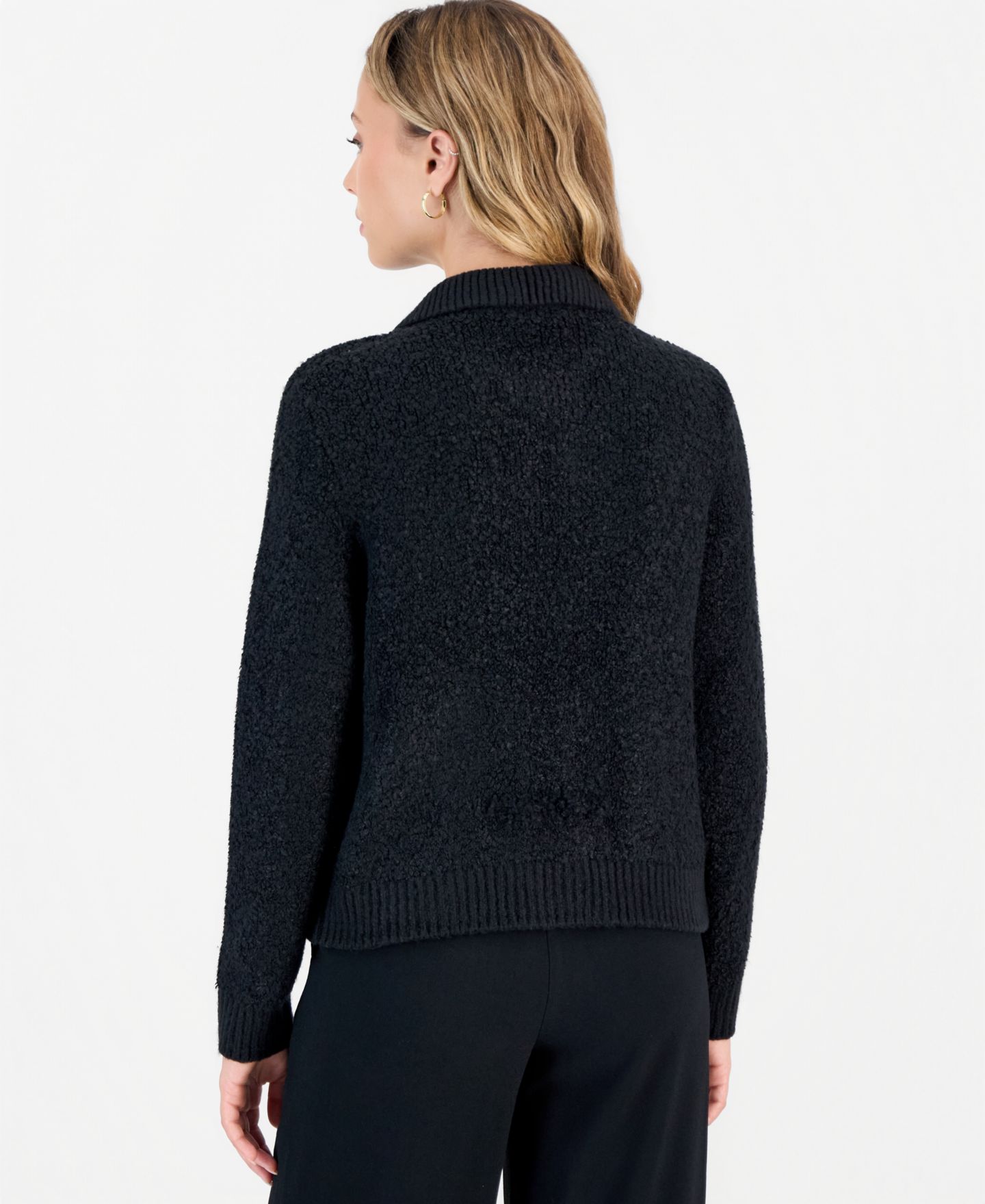Женский кардиган I.N.C. International Concepts Petite Boucle Relaxed-Fit, цвет: Глубокий чёрный — фото 4