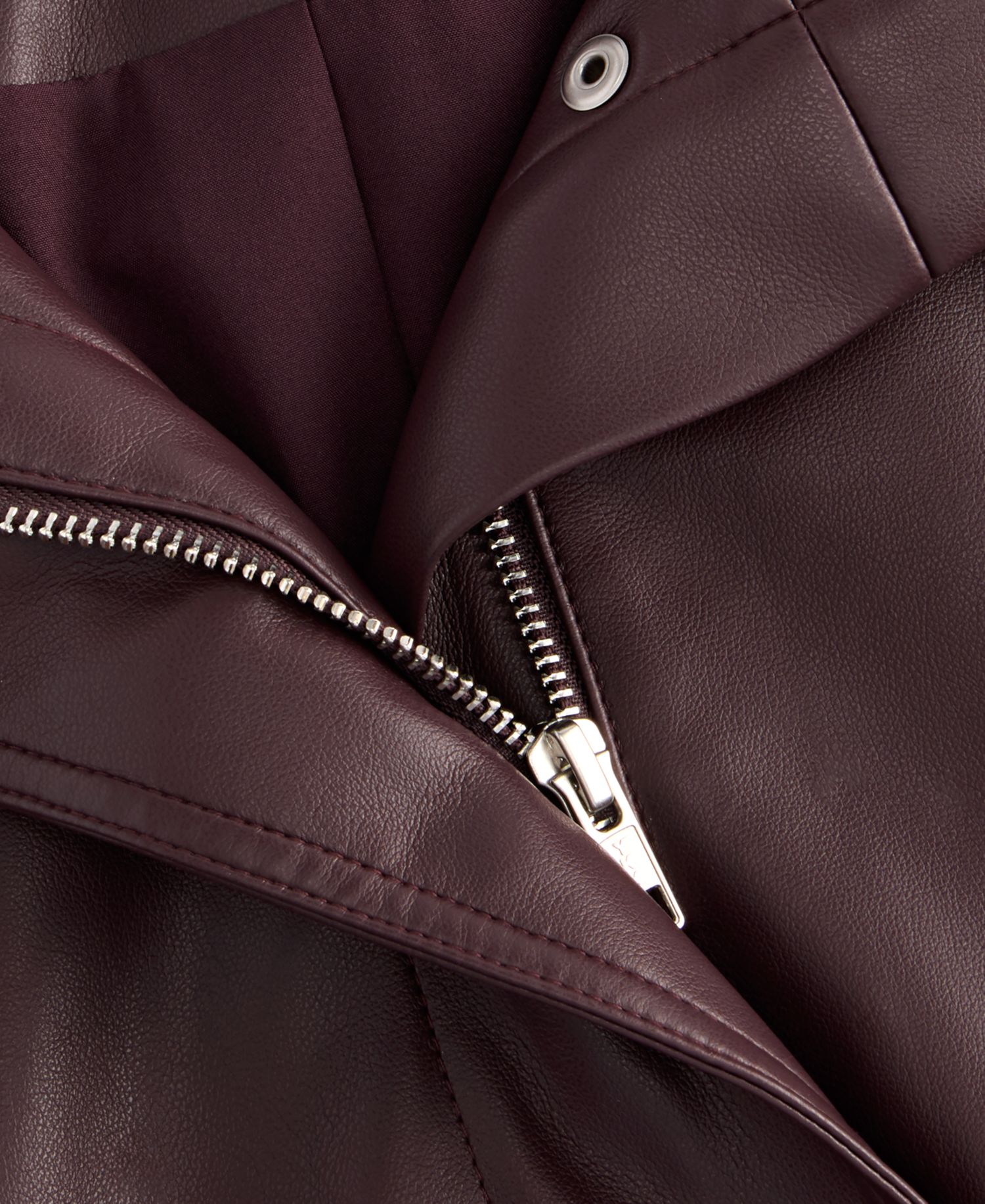 Petite Faux Leather Funnel-Neck Bomber Jacket
