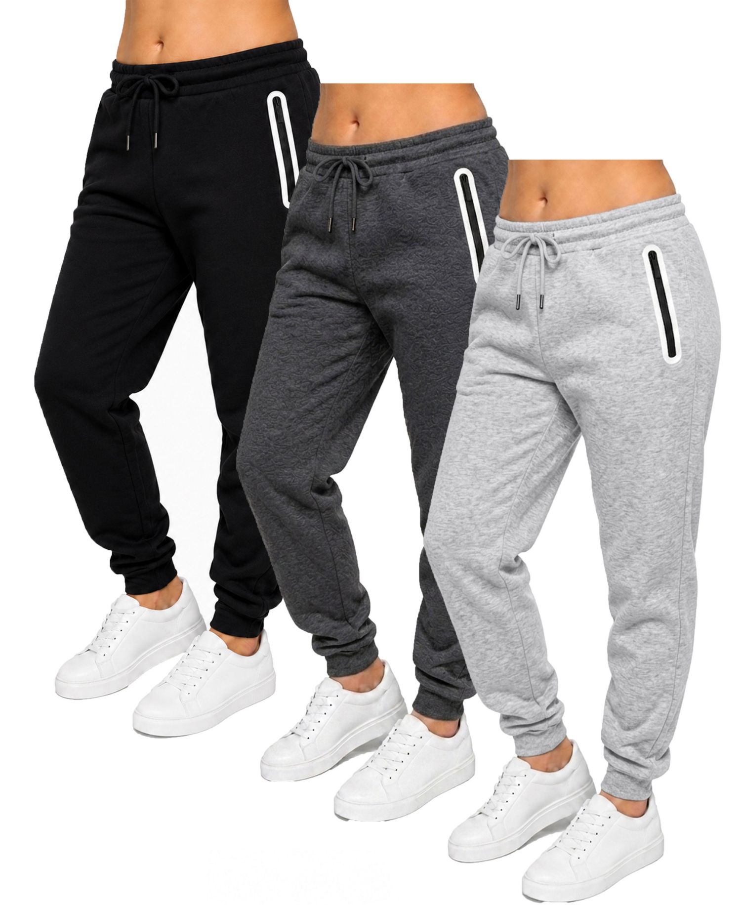 Women's Loose-Fit Fleece-Lined Jogger With Heat Seal Zipper Side Pockets-3 Pack