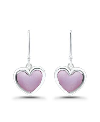 Pink Shell Inlay Fine Silver-Plated Heart Fishhook Drop Earrings