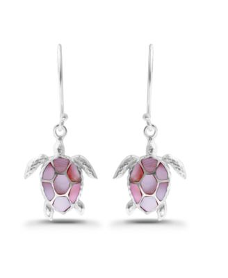 Pink Shell Inlay Fine Silver-Plated Turtle Fishhook Drop Earrings